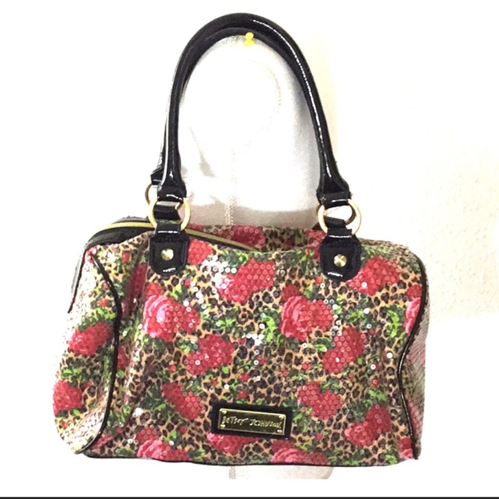 BETSEY JOHNSON Sequin Rose Cheetah Satchel